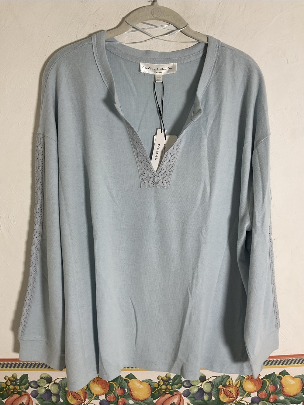 Chelsea & Theodore Ballad Blue Lace Notch Neck Top Size 1X NWT